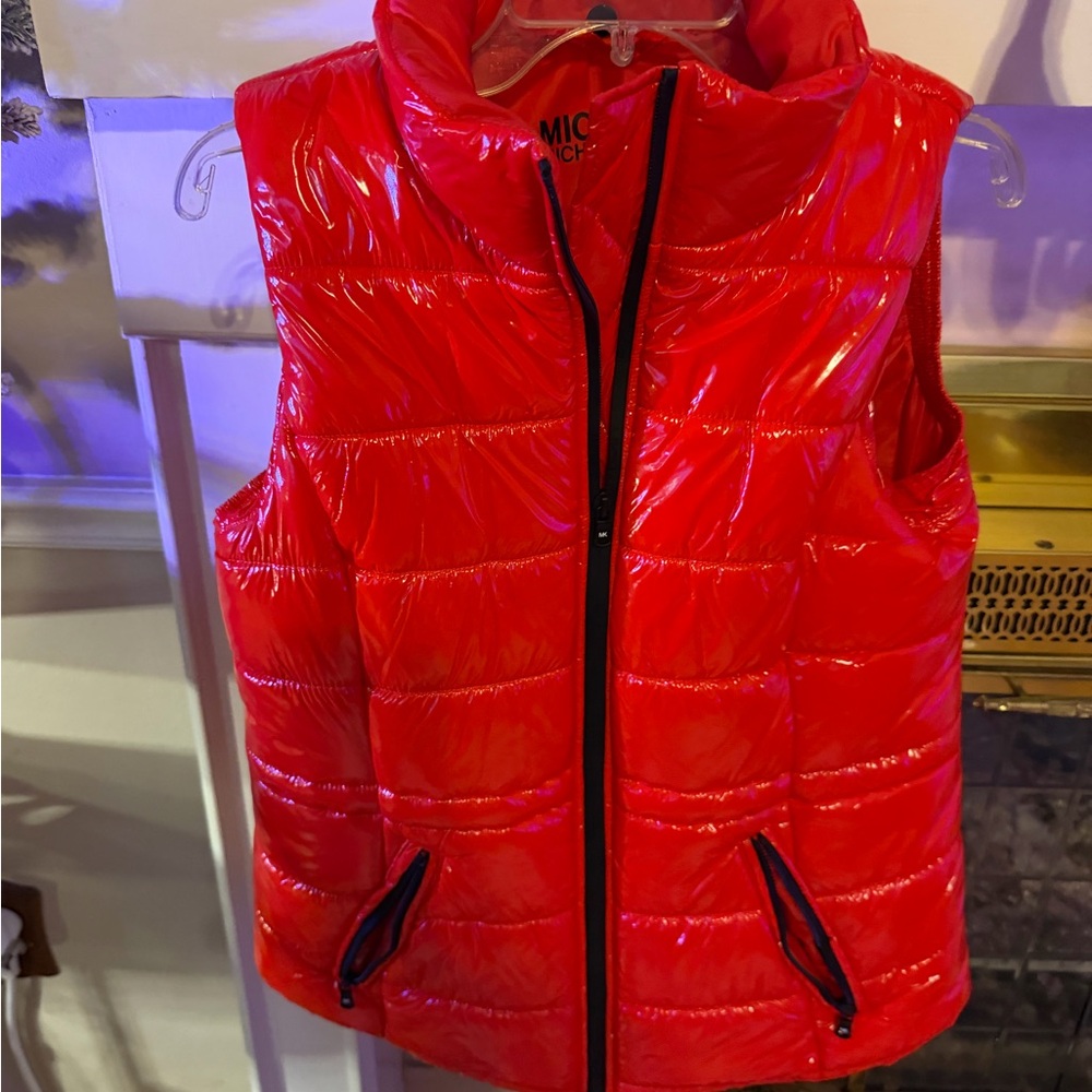 Michael Kors Bold Red Puffer Jacket with detachable hoodie